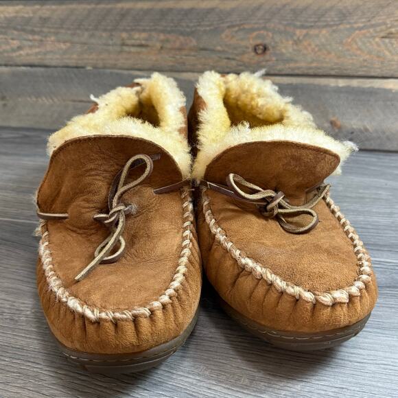 LL Bean Wicked Good Moccasin Suede Slippers Mens Size 11.5 Camp Shearling Lined main image 13